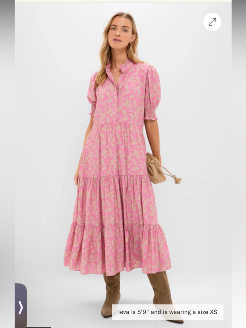 NWT Tuckernuck Hyacinth House Tan & Pink Vines Bennett Maxi Dress Size X-Large
